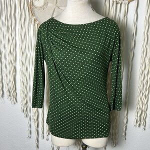 MaxMara Sport Green Polka Dot Dolman 3/4 Sleeve Top Size M
